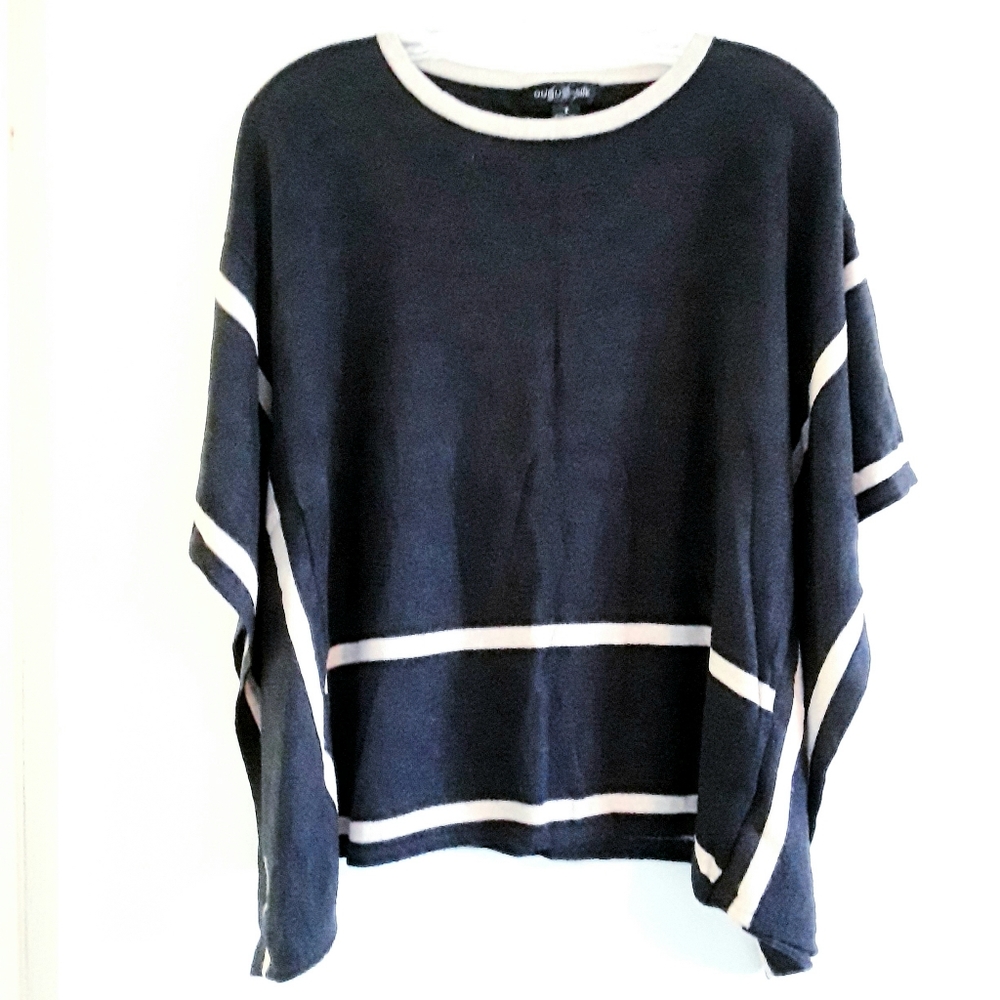 August Silk Poncho-Style Top Charcoal Gray/Cream
